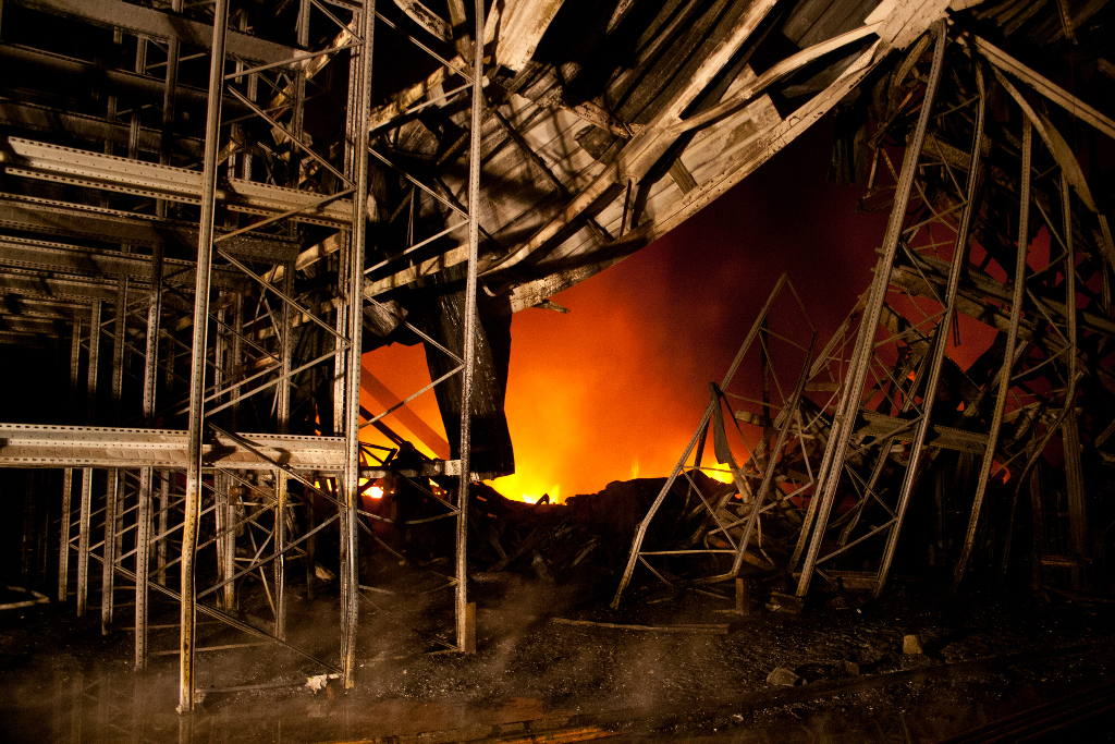 A showroom destroyed by fire
